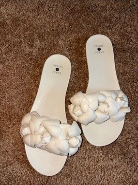 Shade & Shore Cream Floral Slide Sandals